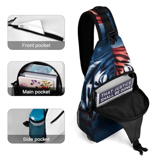 Women's Fashion Chest Bag, Travel Shoulder Pack, American Flag Tiger Flag Art Print Small Cross Body Sling Bag4