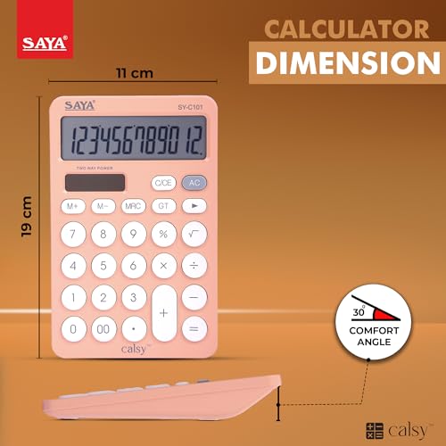 Image of SAYA SY-C101 Ultra-Fast, Ultra-Light Desktop Calculator | Ergonomic Design for Comfort | Ideal for Office & School Use | 3-Year Warranty | Stylish Peach Color for Home & Professional Settings.