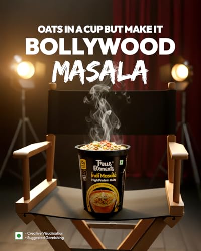 Image of True Elements Indi Masala Protein Oats 62g Pack of 3 | Spicy & Tangy Indian Masala Flavour | Savoury High Protein Oats Cup