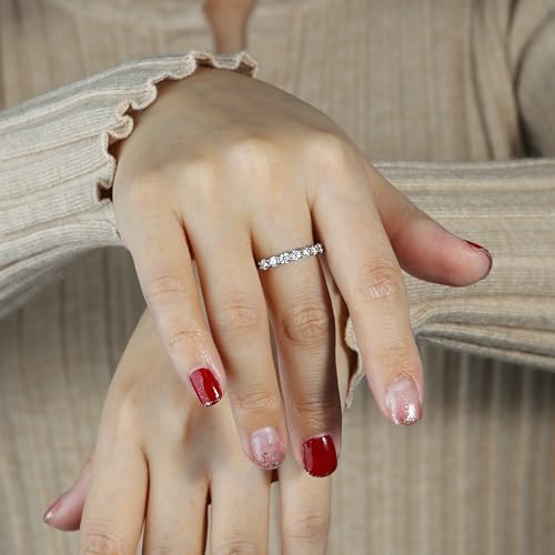 SILVERNANA 0.7ct 7-Stone Moissanite Wedding Band for Women Sterling Silver Half Eternity Stackable Ring, Promise Band for Her Size 8 — view 3