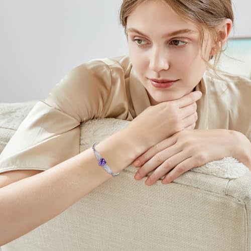 Tughra Women'S Amethyst Bracelet Link Bracelets S925 Sterling Silver Adjustable Heart Bracelet Dainty Purple Jewelry Gifts For Women Teen thumb #4
