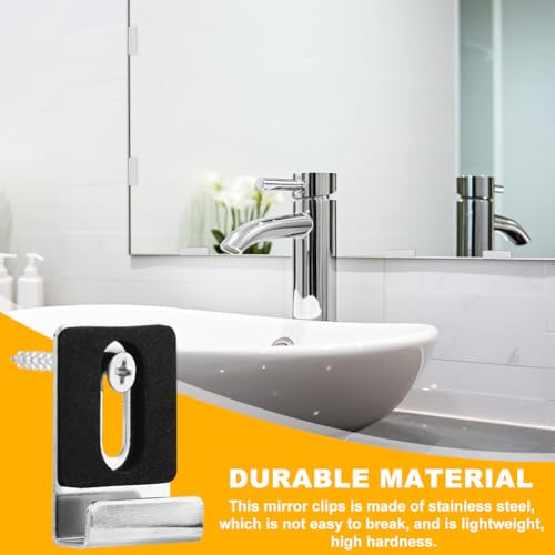 Image of 8PCS Mirror Hanging Kit, Metal Mirror Mounting Hardware, Mirror Clips with Screws Rubber Pads Mirror Hooks Heavy Mirror Hanging Kit, for Wall Mounting Frameless Mirror Billboard