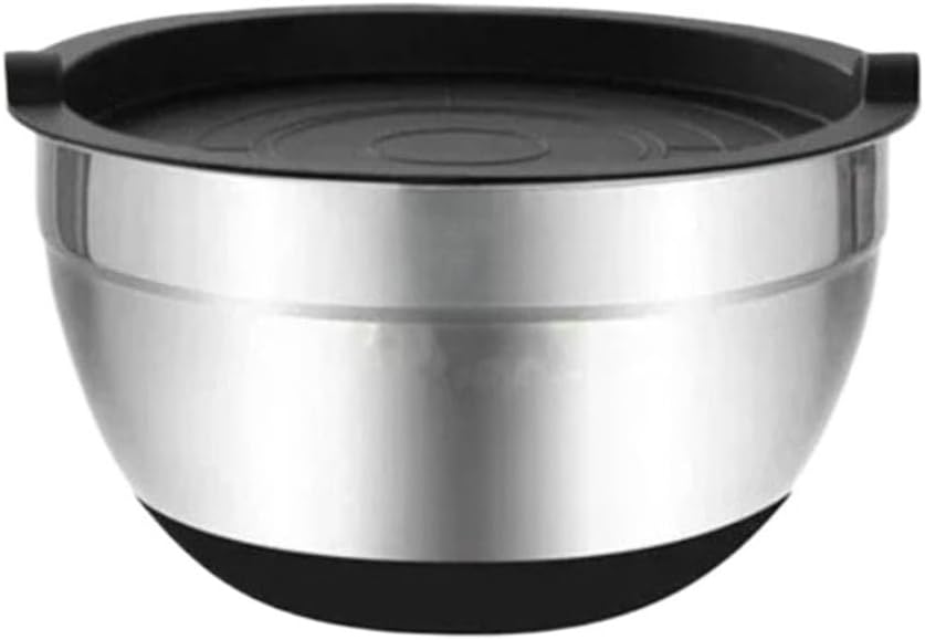 Silicone Bottom Thickened With Lid Cooking Basin Non Slip Salad Mixing Stainless Steel Egg Beating Bowls Kitchen Tools(18 cm black)