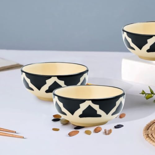 Image of Ceramic Bowl Set | 4-Piece Lightweight Crockery for Daily Use | Charcoal Black Ramen & Snack Bowls (125ml Each) | Elegant Microwave & Dishwasher Safe | Perfect Christmas & New Year Gift