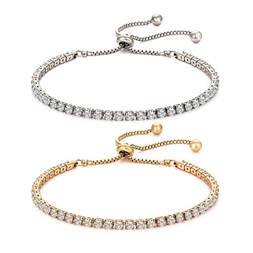 Preisvergleich Produktbild Tennis-Armbänder für Damen, Mädchen, Charm, Zirkonia, verstellbar, 2 Stück