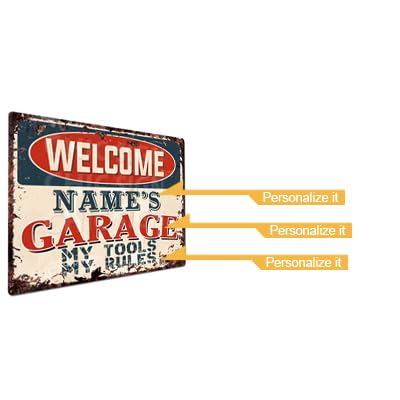 Welcome! My Garage My Rules - 20,3 x 30,5 cm Vintage Metallo Targa