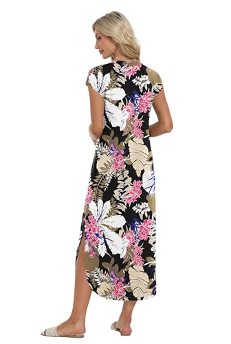 Image of HiMONE Beach Vacation Dresses for Women 2025 Sundress Cap Sleeves Casual Maxi Beach Dress with Pockets XS-2XL