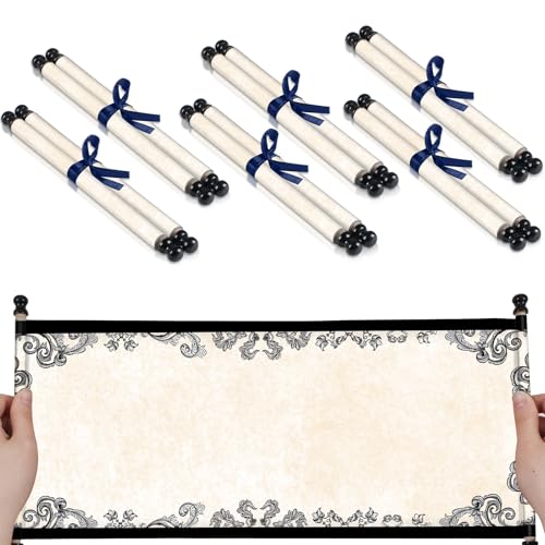 gisgfim 6Pcs Blank Paper Scrolls Small Vintage Paper Wrapped on Wood Rod 7x15-3/4 Inch Long Aged Blank Scroll for Writing Christmas Wedding Vows Invitation Letter Cosplay Prop, Renaissance Festivals