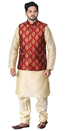 Image of Men's Silk Kurta Pajama Jacket /Waistcoat /Blazer Set