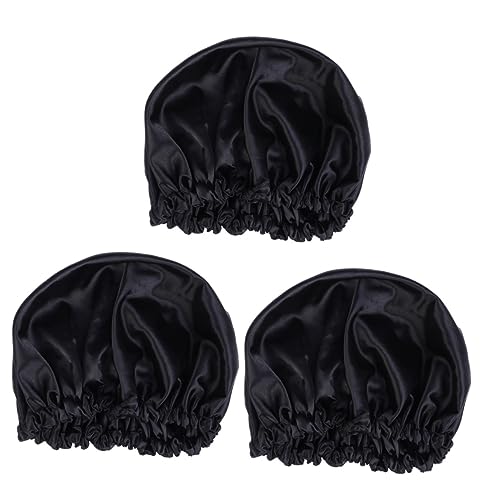 Bonnet de nuit satin pour femmes chapeau de sommeil noir maintenir hydratation