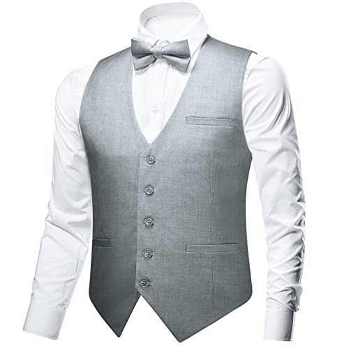Faimo Grey Suit Vest For Men Formal, Business Tuxedo Vest Bow Tie Pocket Square Set, Mens Dress Vest For Wedding(Xs-4Xl) #TOP1