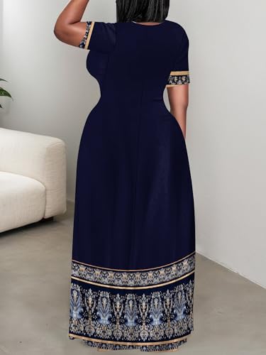 Image of PinkPatty Plus Size Maxi Dress for Curvy Women Crew Neck Long Sleeves Casual Dress Vacation Sundresses with Pockets