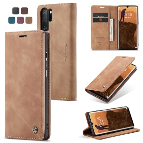 owlhold Handyhülle für Huawei P30 Pro Hülle, Premium Lederhülle Weiches Vintage-Nubukleder Faltbare Ständer Klapphülle Kartenfach Standfunktion stoßfest Schutzhülle für Huawei P30 Pro -Braun