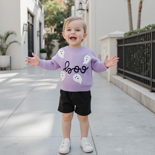 Baby Halloween Outfit Boy Girl Pumpkin Sweater Ghost Embroidery Knit Sweatshirt Infant Toddler Halloween Clothes3