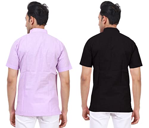 Image of KUNDAN Men's Cotton Linen Pattern Short Kurta (Pack of 2 Short Kurta for Men)