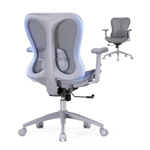 amseatec Ergonomic Office Desk Chair, Comfortable Computer Gaming Chair, Breathable Mesh Back & Seat, Adjustable Armrest, Lumbar Support, Butterfly Design for Home Office (Gray)