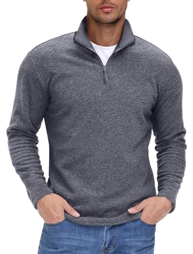 EKLENTSON Fleece Jumpers Men Winter Stretch Midlayer Pullover Long Sleeve Quarter-zip Pullover Sportwear Tops Dark Grey,M