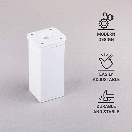 Patas regulables para muebles en aluminio blanco con perfil angular de 40x40 mm y tornillos 3
