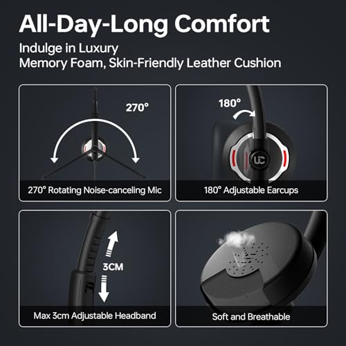 Blucalm Wired Headset With Mic For Pc/Laptop, Noise Canceling Headphones With Mic/In-Line Control For Teams, Usb Black On-Ear Computer Headset thumb #6