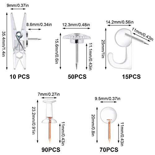 Utron 235 Pcs Push Pins Set, Thumb Tacks, Tacks, Push Pins for Bulletin Board, Wall, Cork Board, Clear Thumb Tacks (5 Style)