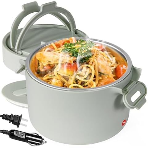 AUTOPkio Electric Lunch Box, 80W 1L 12V/24V/110V Portable Heated Lunchbox Stylish Food Warmer for Office, Car, Gym, Women, Men, Dieter (Bean Green) Cover