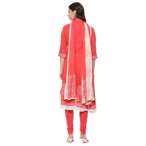 Image of BIBA Women Cotton Asymmetric Solid Kurta Churidar Suit Set