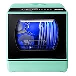 AIRMSEN TDQR03 Countertop Portable Dishwasher, Compact Mini Dishwasher with 5-Liter Built-in Water Tank and Air-Dry Function, 5 Washing Programs, Baby Care, Glass & Fruit Wash-Green