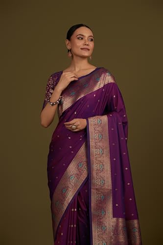 Image of Monjolika Fashion Women's Pure Kanjivaram Style Banarasi Soft Silk Saree With Blouse For Wedding