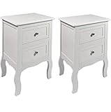HYGRAD 2 x Chic White Wooden Free Standing Bedroom Bedside Table Unit Cabinet Nightstand 2 Drawers, White Bedside Table with Storage Cabinet for Bedroom, Wooden End Side Table Living Room