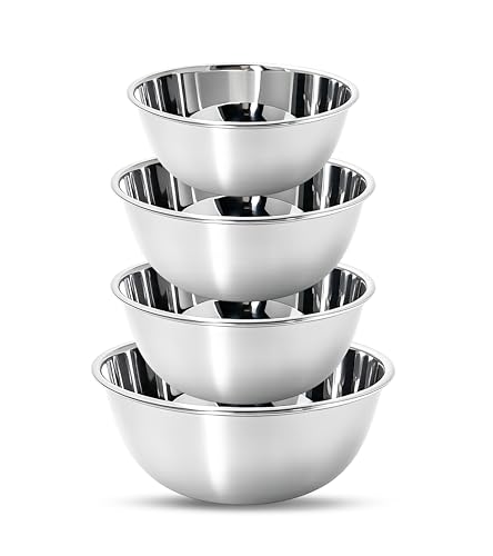 Image of Tromso Stainless Steel Mixing Bowl Set for Kitchen 600ml 2500ml 3600ml 6300ml, Set of 4 Deep Steel Bowls, Mixing Bowl Stainless Steel, Large Steel Mixing Bowl for Baking, Kneading, Serving, Silver