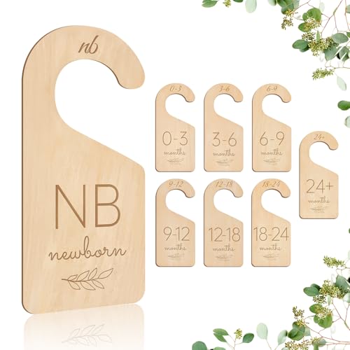 Image of CCYLTL Wooden Baby Closet Dividers - 8 Pcs Double-Sided Design for Newborn Nursery Room Wardrobe Storage by Months Size - Perfect Toddler Clothes Organizer (Olive-1)