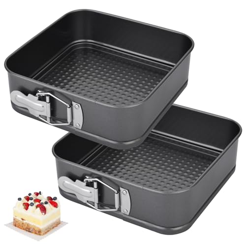EUBSWA Molde Tarta desmontable 18 cm, 2 unidades Cuadrado Molde Bizcocho Horno con revestimiento antiadherente,