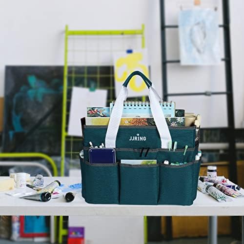 JJRING Craft Organizer Tote Bag Large Art Storage Caddy Bluish Green — view 6