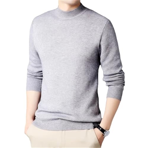 Men'S Sweater Solid Color Pullover Mock Neck Long Sleeve Spring and Autumn Thin Soft Sweater