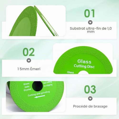 Lot de 3 Disque Coupe Verre, 10 * 10cm Disque à Tronçonner le Verre, Disque Carrelage pour Bouteille, Disque à Tronçonner Diamanté, Diamètre 22,23mm pour Bouteilles, Porcelaine ou Jade – vue 3