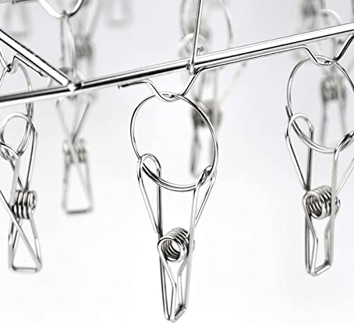 DARUITE Sock Hanger for Washing Line Laundry Dryer Rack with 30 Clips,Stainless Steel Clothespins Drip Hanger,Metal Clothes Airer for Socks,Diapers,Tank Tops and Underwear(1 Packs) - Image 4