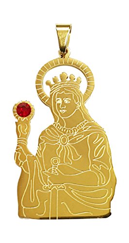 14kt Saint Barbara Pendant Gold Stainless Steel 1" - Santa Barbara Dije Oro Acero Quirurgico
