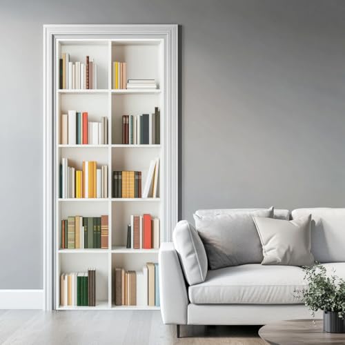 arricraft 2 Blatt Selbstklebender Türaufkleber 80cm X 200cm /31.5x78.7 Zoll Weißes Bücherregal Bücherregal Tür Wandbilder Aufkleber PVC Abnehmbare Tapeten Dekoration Für Schlafzimmer