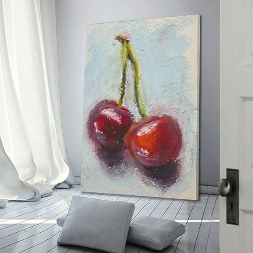 Impression sur toile cerises au pastel texturé avec cadre de qualité - 3