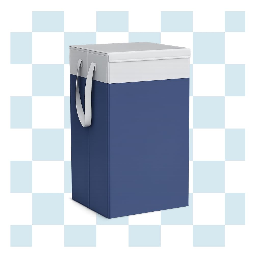 80L Large Laundry Basket for Clothes with Lid, Foldable Non-Woven Laundry Bag, Dirty Clothes Hamper with Handles for Bedroom, Bathroom, Dorm Room and Home Organization - NAVY-GREY-image-36