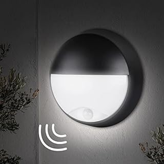 M EGA MEGACUBE 14W LED 4000K IP54 Flush Wall Mounted PIR Sensor Semicircle Bulkhead Light Fixture for Outdoor, Garden, Shed, Porch, Garage, Workshop, Patio, Hallway, Corridor, Workshop etc - Black