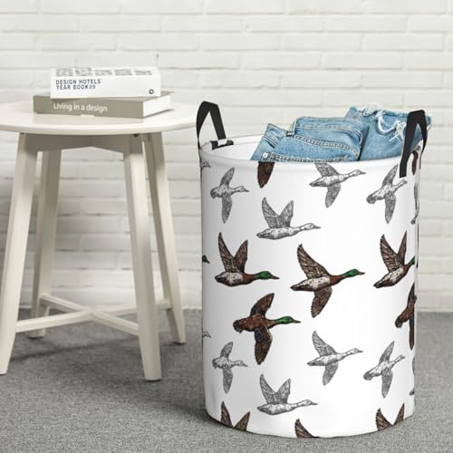 Image of Laundry Basket Room Decor,Round Laundry Hamper Waterproof Dirty Clothes Hamper Collapsible Laundry Baskets With Handles,Toy /Clothes Storage Basket For Home Dorm Bathroom Decor
