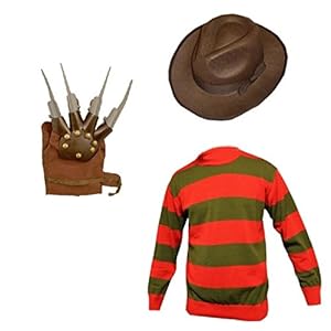 Disfraz unisex de Freddy Krueger para Halloween, guantes, sombrero, jersey, edades 7/8 9/10 11/12