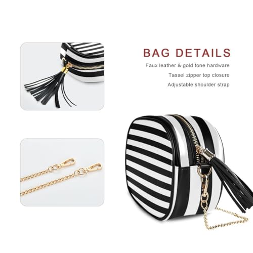 Image of ALAZA Women's Black White Stripes PU Leather Crossbody Bag Shoulder Purse with Tassel