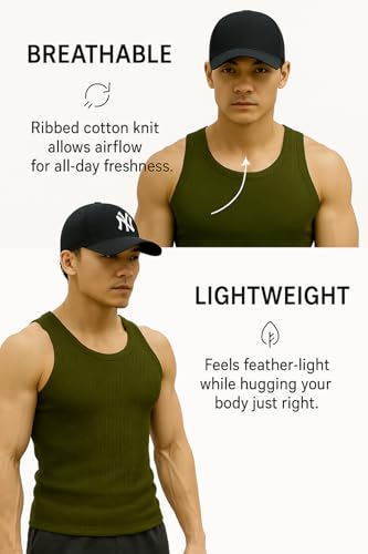 Image of Rockwell Men's Premium Cotton Vest - Sleeveless Gym Undershirt | Breathable, Stretchable & Skin-Friendly Innerwear for Everyday Comfort | 302