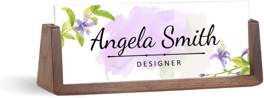 Office Desk Name Plate Personalized Acrylic Desk Name Plate with Wooden Base Teacher Name Plate Office Decor Unique Gift (Layout-9)