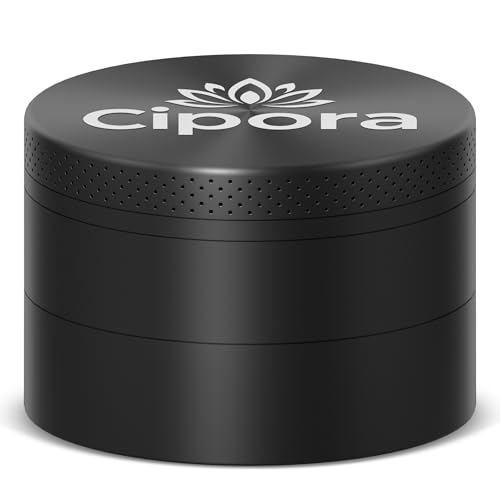 Cipora Manual Spice & Herb Mill for Kitchen — 2.5" Zinc Herb Mill with Bottom Storage Chamber, Magnetic Lid — for Peppercorns, Rosemary, Dried Herbs & Seasonings (Black) by Cipora - Used condition - US$14.77