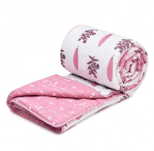 Image of RRC Double Bed Jaipuri Quilt | Floral Print Cotton Razai | 200 GSM Lightweight AC Comforter | Soft Summer Rajai for Home | Pack of 1