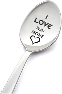 I Love You More Engraved Coffee Spoon - Romantic Stainless Steel Gift for Couples, Him Her Anniversary Birthday Christmas (8 Inch)