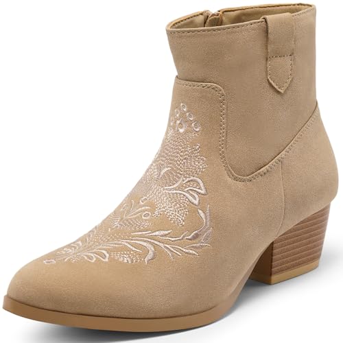 Harvest Land Women's Ankle Boots Low Heels Suede Chunky Fashion Booties Apricot Size 9
